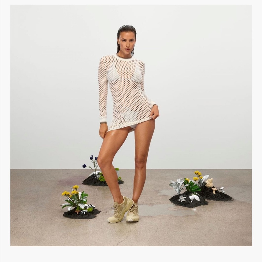 IVY PARK OPEN MESH LONG SLEEVE MINI DRESS ‘OFF WHITE’